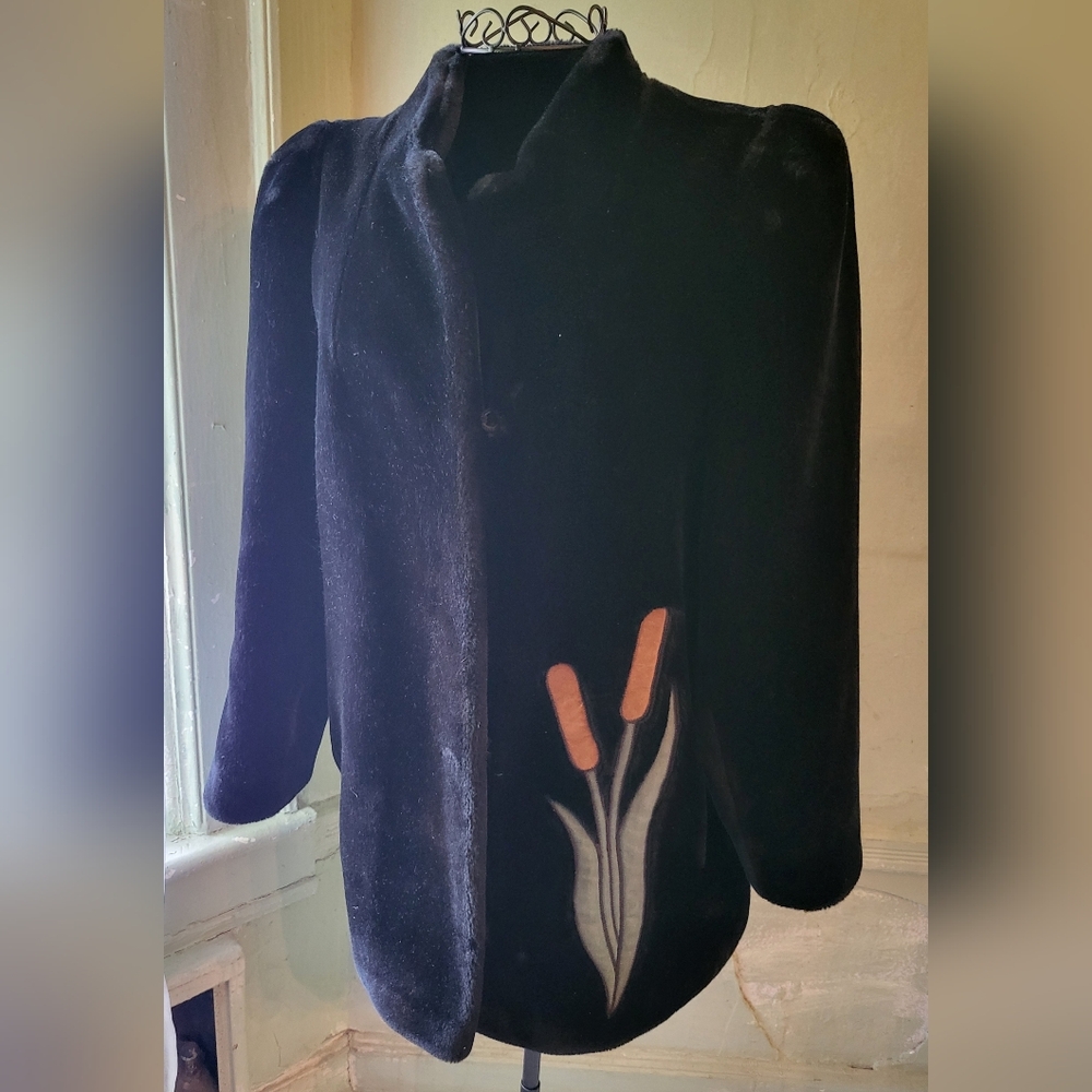 1980s Vintage Borg Laska Faux Fur Coat Size 6 Medium
